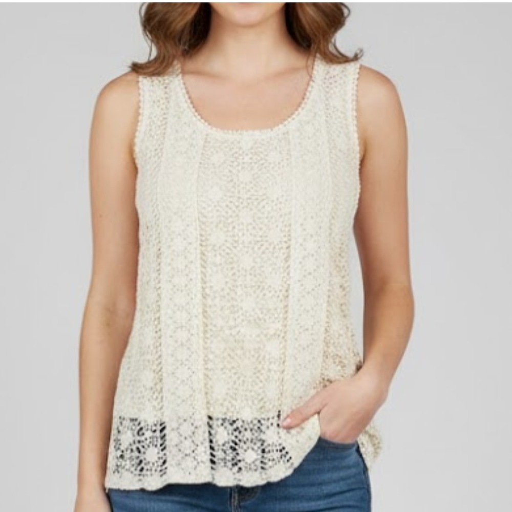 Solitaire Women SM Cream Crochet Overlay Sleeveless‎ Tank Top Boho Fairy